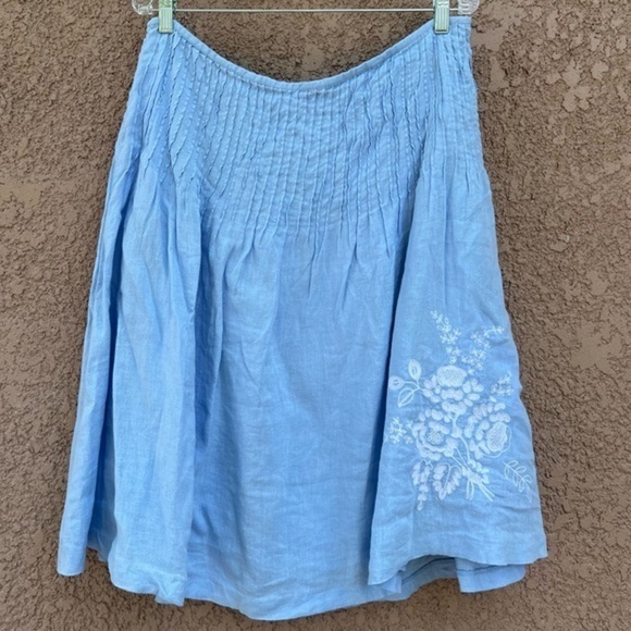 Tommy Hilfiger 100% Linen Skirt Women’s Size 14 Embroidered Floral Flare Hem - Picture 1 of 10